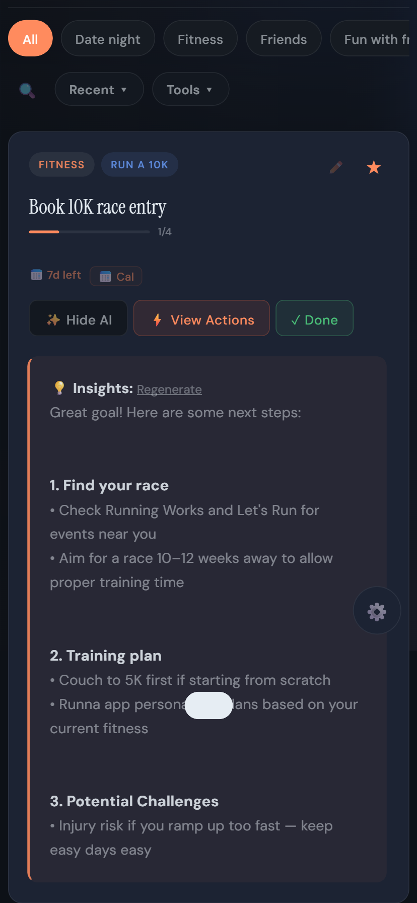Idea hub with AI and actions